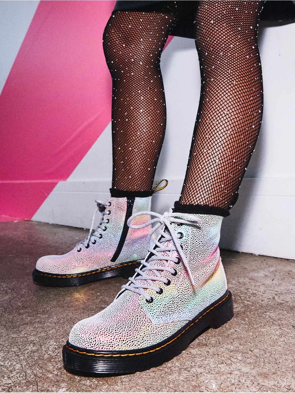 Dr. Martens 1460 Pascal Rainbow Iridescent Lace Up Boots Juniors Girls Size 2